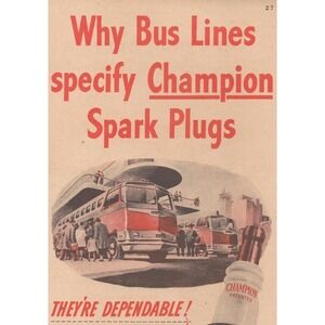Champion Spark Plugs Vintage Bus Lines Toledo Ohio MCM Americana Print Ad 1946
